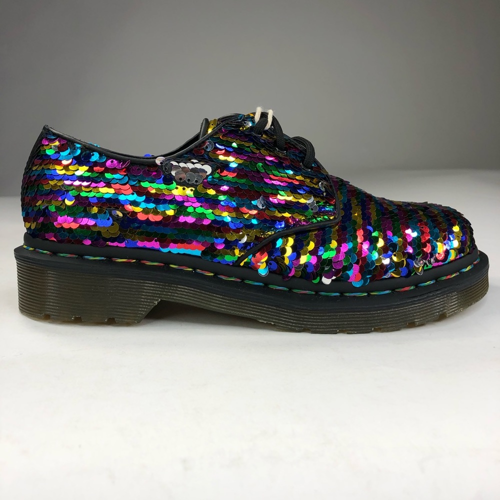 Doc Dr Martens 1461 Sequin Rainbow Silver 24597